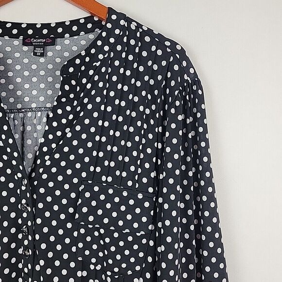 Cocomo Top Womens 3X Polka Dot 3/4 Roll Tab Sleeve Slinky V Neck Blouse Popover - Picture 4 of 10